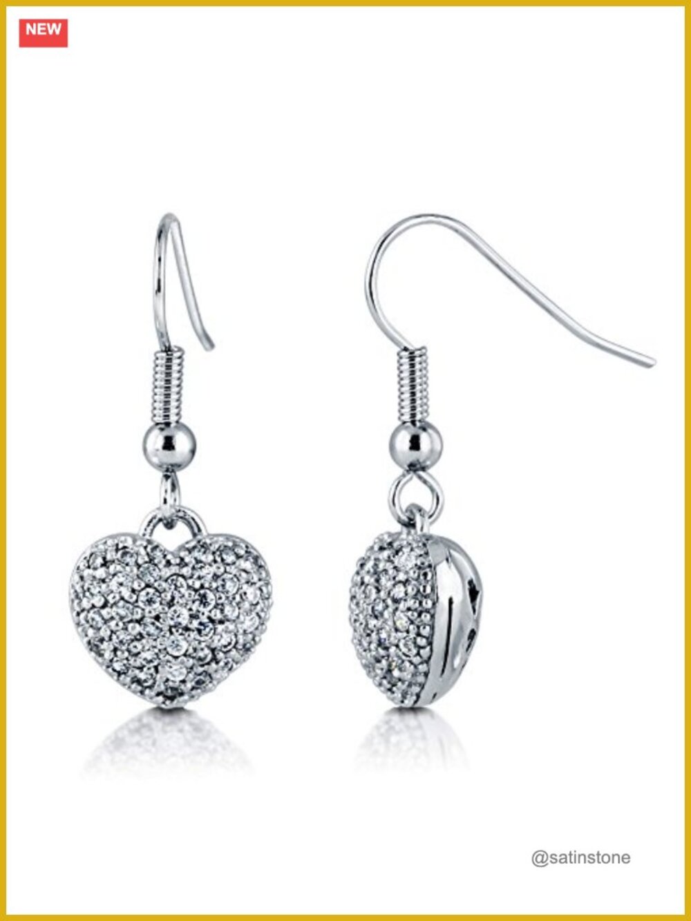 Heart Dangle Earrings Cubic Zirconia Pave Drop for Women